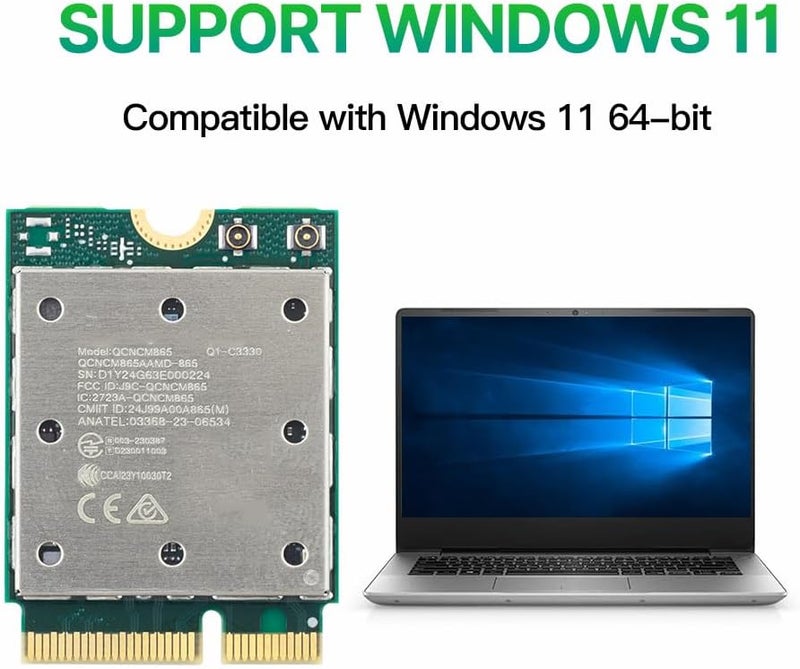 DERAPID WiFi 7 QCNCM865 M.2 Key E WiFi Card BT5.3 Tri-Band Network Card 5800Mbps M.2 Wireless Adapter for AMD Motherboards Win 11 Only - Image 3